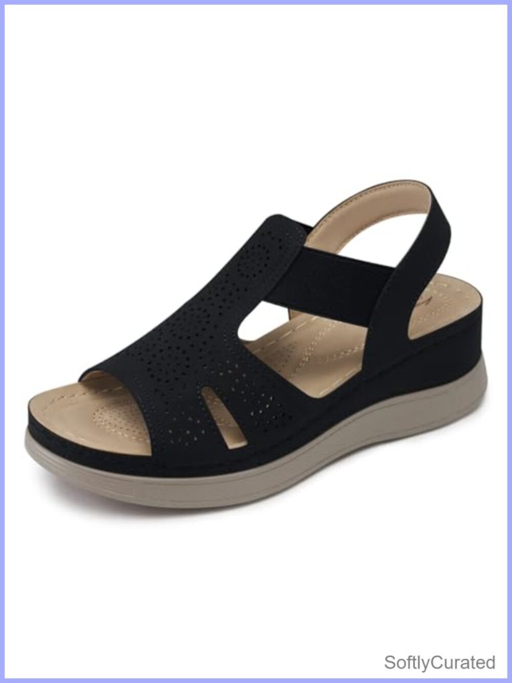 Women's Wedge Sandals Comfortable Low Heel Faux Leather Memory Foam Summer